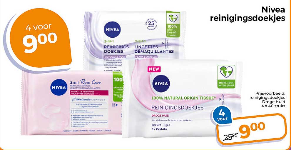 Nivea reinigingsdoekjes 4 voor 9,00