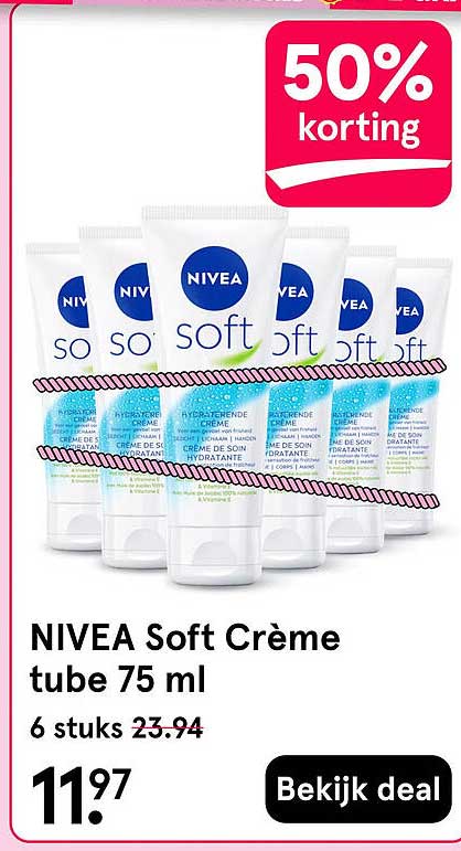 NIVEA Soft Crème tube 75 ml 50% korting