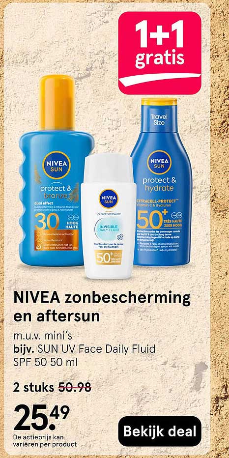 NIVEA zonbescherming en aftersun 1+1 gratis