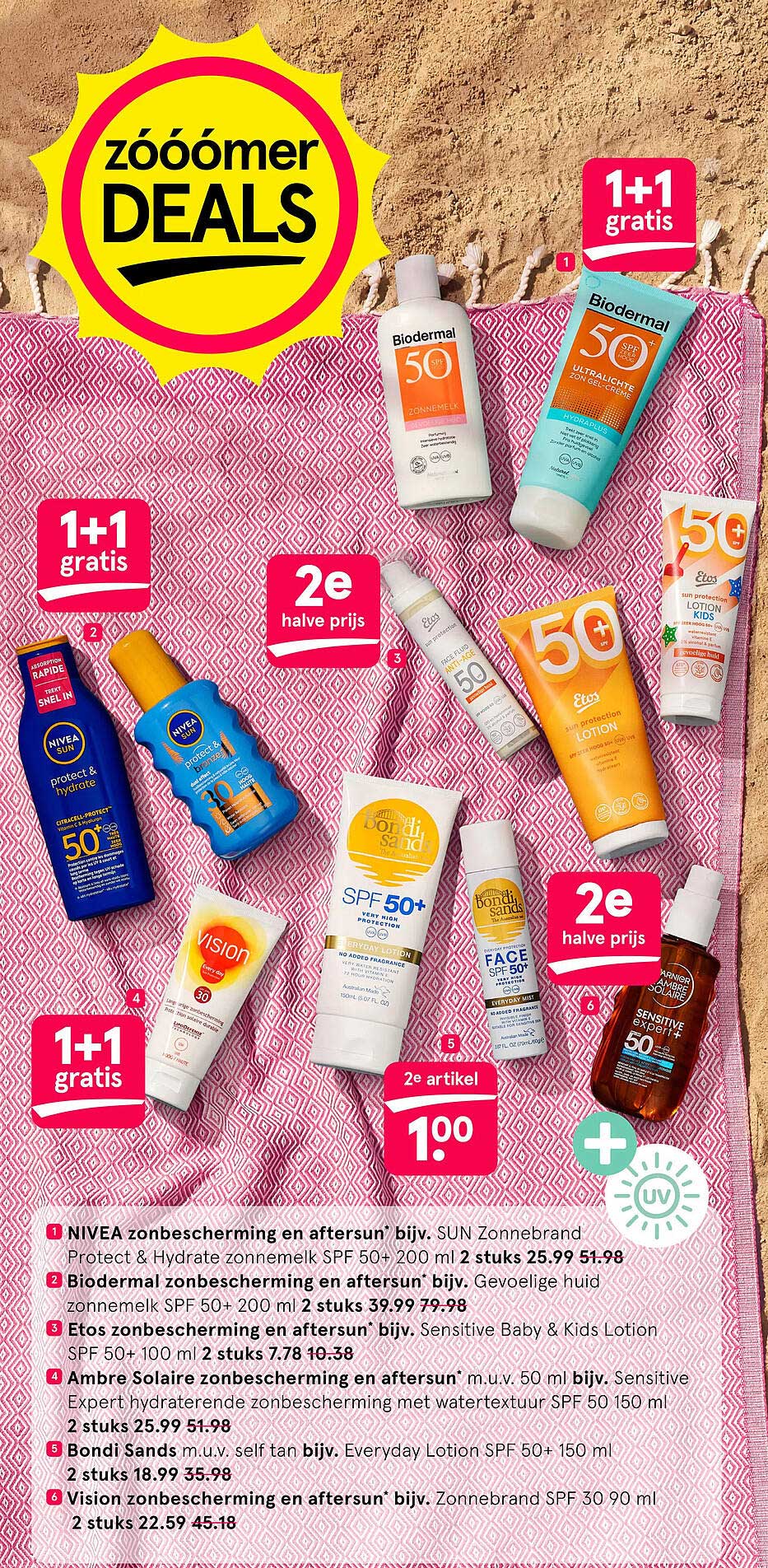 NIVEA zonbescherming en aftersun* bijv. SUN Zonnebrand Protect & Hydrate zonneemelk SPF 50+ 200 ml 2 stuks 25.99 51.98 1+1 gratis