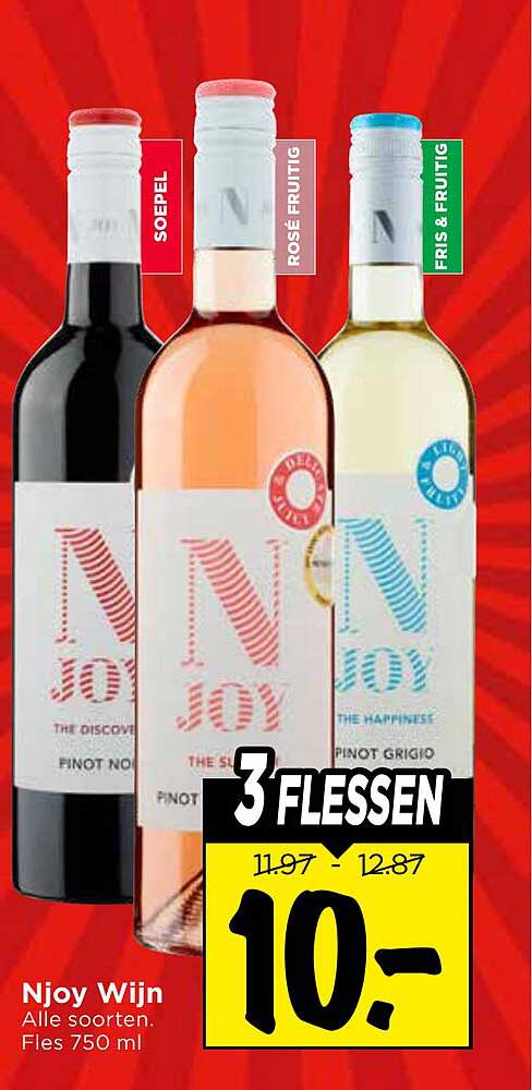 Njoy Wijn Alle soorten. Fles 750 ml 3 FLESSEN