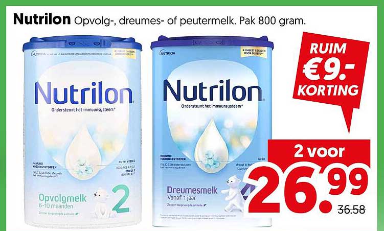 Nutrilon Opvolg-, dreumes- of peutermelk. Pak 800 gram. 2 voor