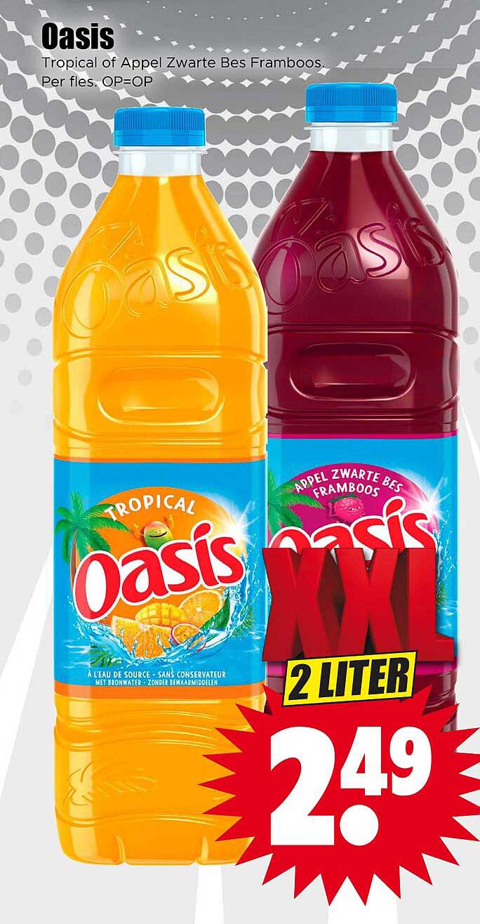 Oasis Tropical of Appel Zwarte Bes Framboos XXL 2 liter