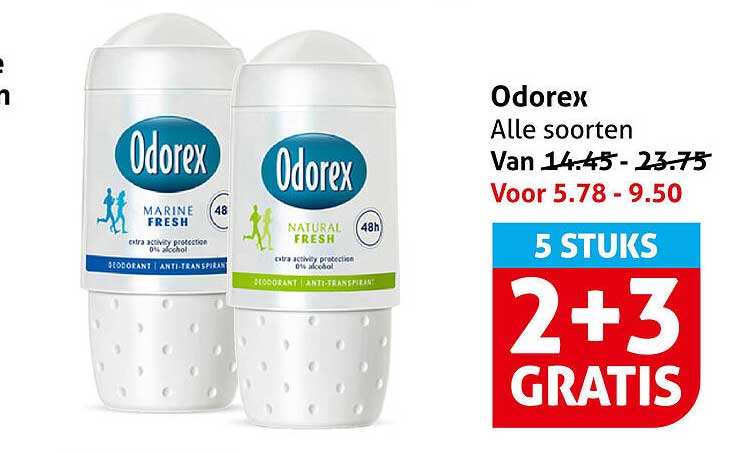 Odorex Alle soorten 5 stuks 2+3 gratis