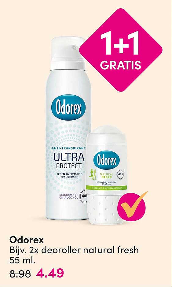 Odorex Bijv. 2x deoroller natural fresh 55 ml. 1+1 GRATIS