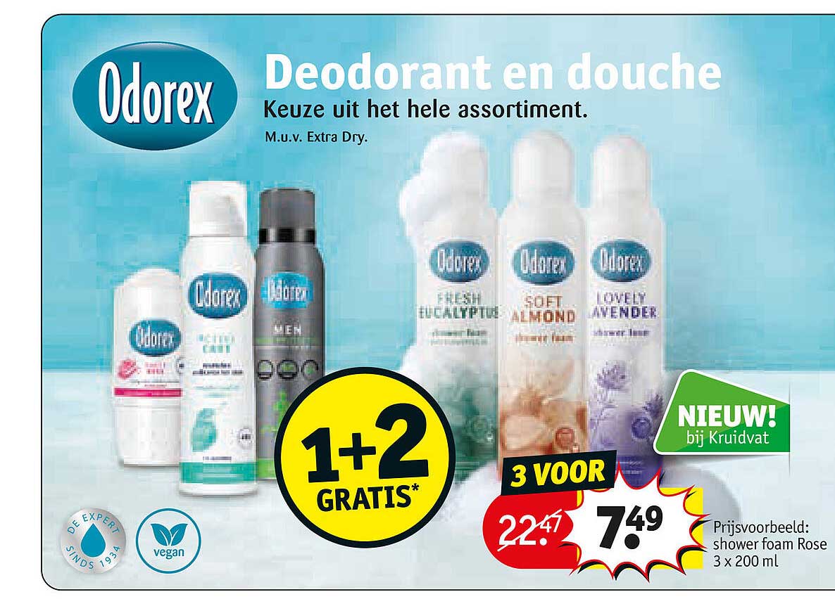 Odorex Deodorant en douche 1+2 gratis