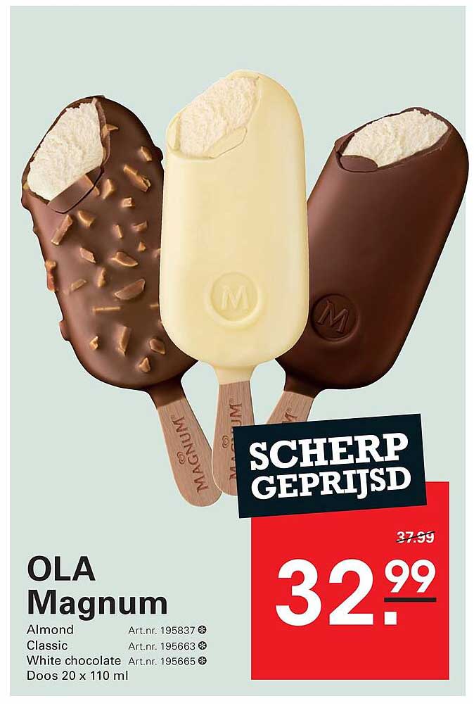 OLA Magnum Almond Classic White chocolate Doos 20 x 110 ml SCHERP GEPRIJSD