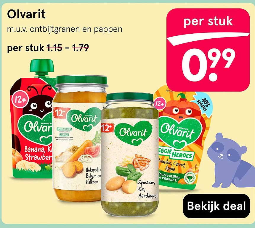 Olvarit m.u.v. ontbijtgranen en papper per stuk