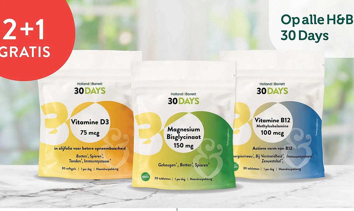Op alle H&B 30 Days 2+1 gratis