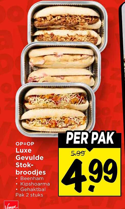 OP=OP Luxe Gevulde Stokbroodjes • Beenham • Kipshoarma • Gehaktbal Pak 2 stuks