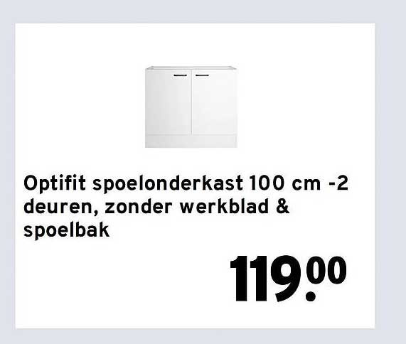 Optifit spoelonderkast 100 cm -2 deuren, zonder werkblad & spoelbak