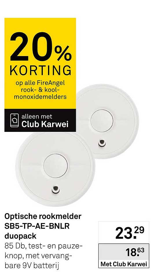 Optische rookmelder SB5-TP-AE-BNLR duopack 20% korting op alle FireAngel rook- & koolmonoxidemelders alleen met Club Karwei