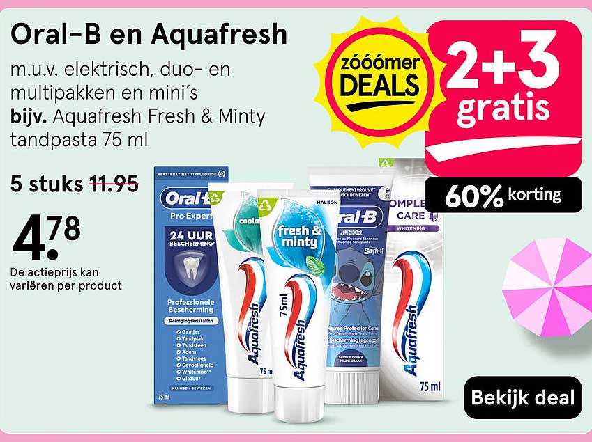 Oral-B en Aquafresh 2+3 gratis