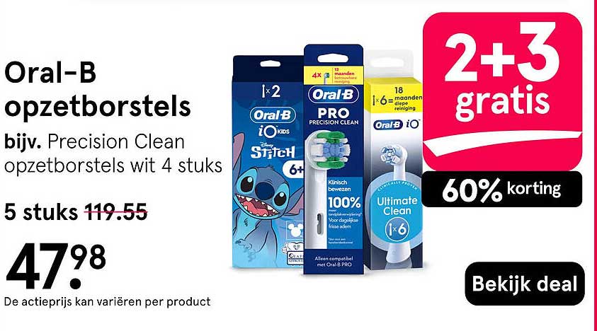 Oral-B opzetborstels 2+3 gratis