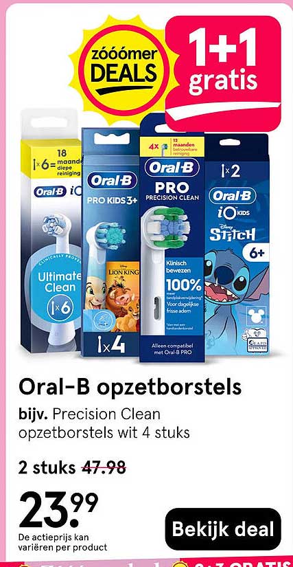 Oral-B opzetborstels bijv. Precision Clean opzetborstels wit 4 stuks 1+1 gratis