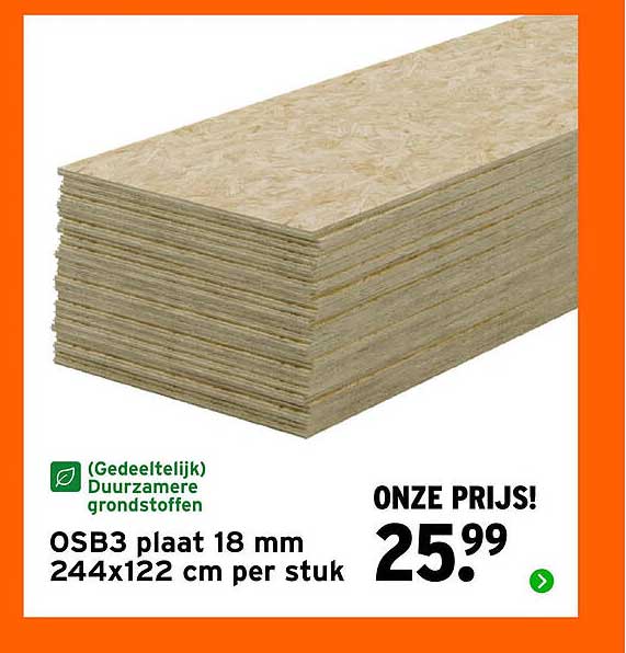 OSB3 plaat 18 mm 244x122 cm per stuk