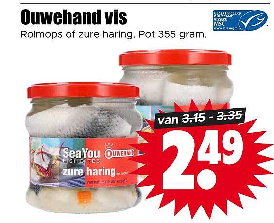 Ouwehand vis Rolmops of zure haring. Pot 355 gram.