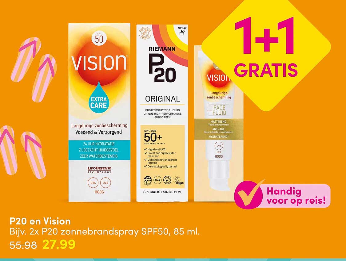 P20 en Vision Bijv. 2x P20 zonnesprayspray SPF50, 85 ml. 1+1 GRATIS