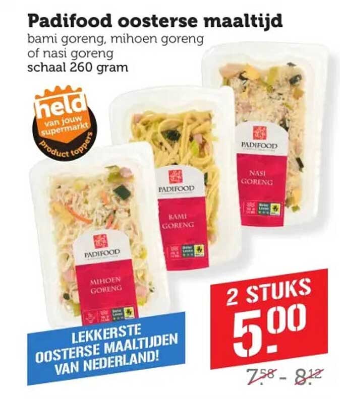 Padifood oosterse maaltijd bami goreng, mihoen goreng of nasi goreng schaal 260 gram 2 stuks 5.00