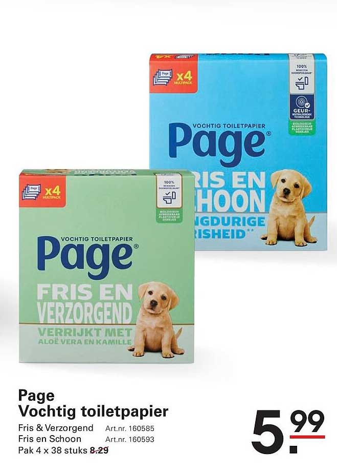 Page Vochtig toiletpapier Fris & Verzorgend Fris en Schoon Pak 4 x 38 stuks