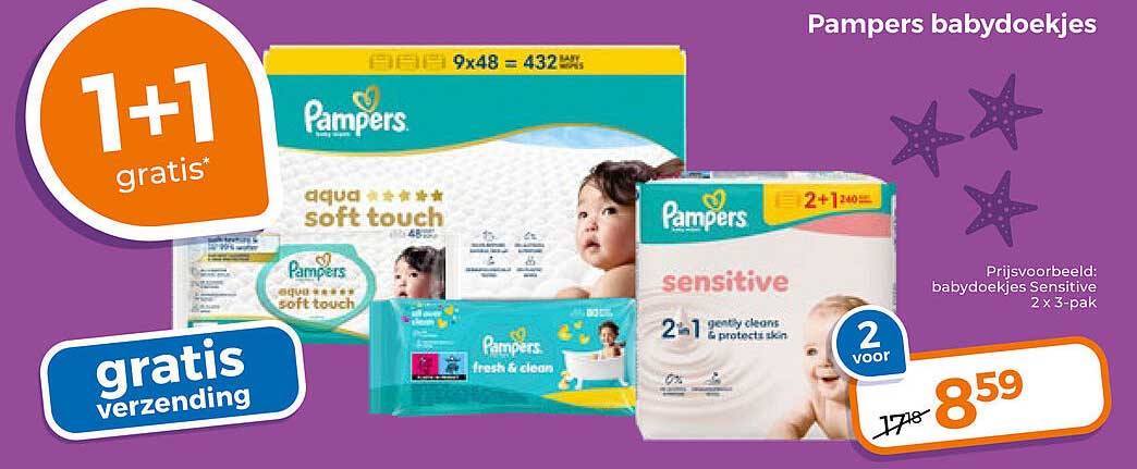 Pampers babydoekjes 1+1 gratis
