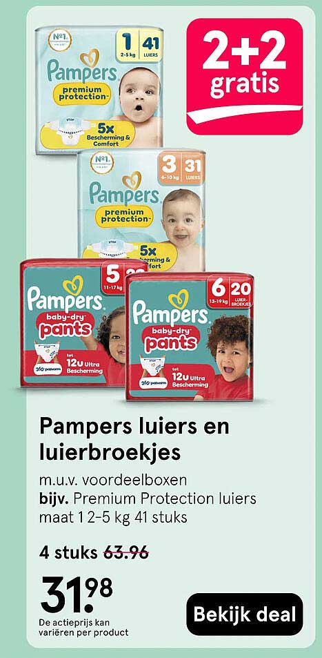 Pampers luiers en luierbroekjes 2+2 gratis