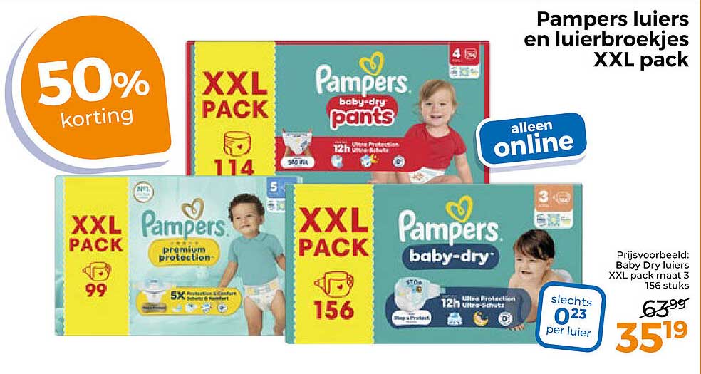 Pampers luiers en luierbroekjes XXL pack 50% korting