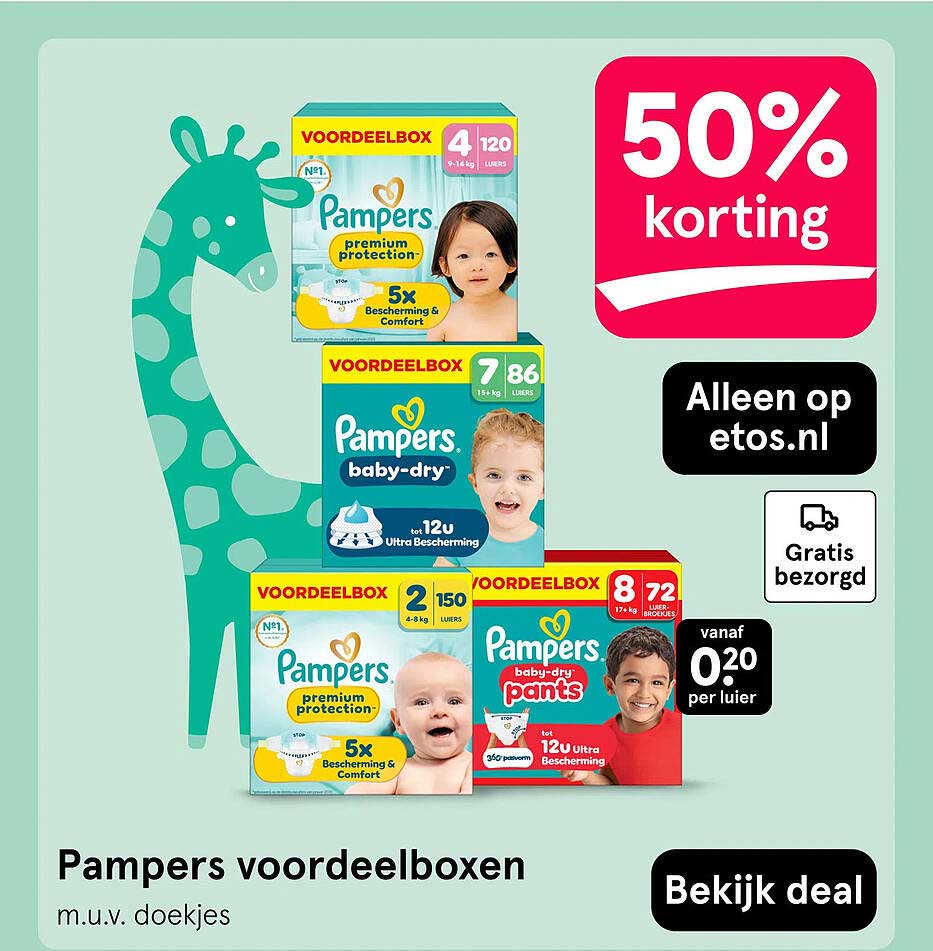 Pampers voordeelboxen m.u.v. doekjes 50% korting