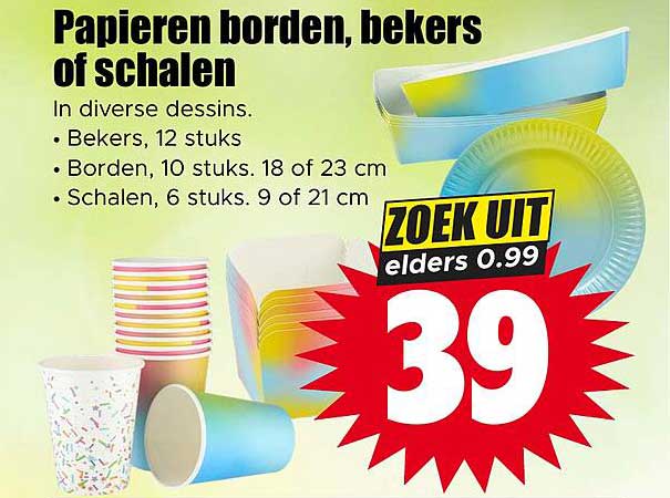 Papieren borden, bekers of schalen