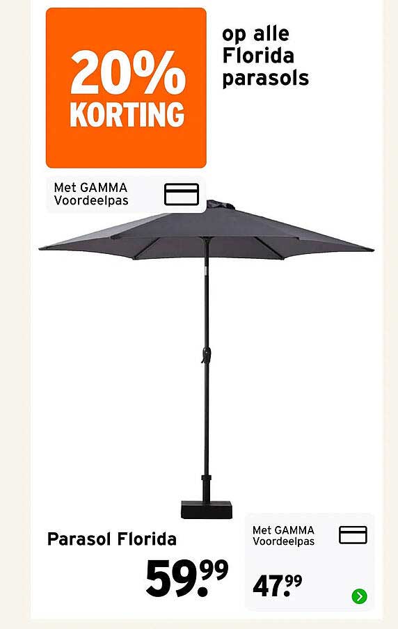 Parasol Florida 20% KORTING op alle Florida parasols