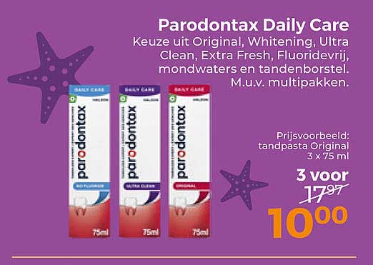 Parodontax Daily Care Keuze uit Original, Whitening, Ultra Clean, Extra Fresh, Fluoridevrij, mondwaters en tandenborstel. M.u.v. multipakken.