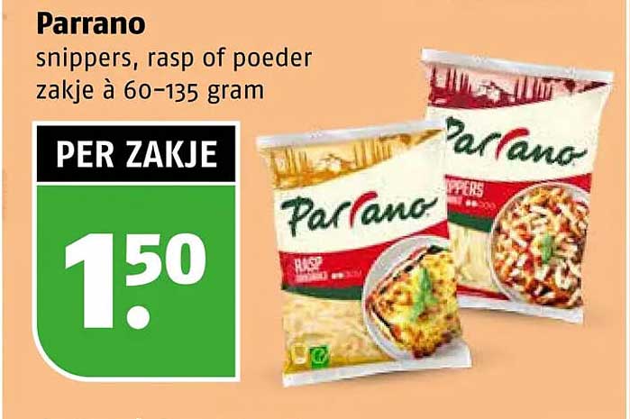 Parrano snippers, rasp of poeder zakje à 60–135 gram