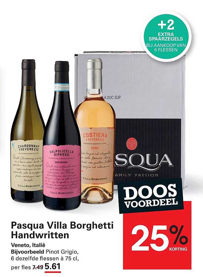 Pasqua Villa Borghetti Handwritten DOOS VOORDEEL 25% KORTING +2 EXTRA SPAARZEGELS BIJ AANKOOP VAN 6 FLESSEN
