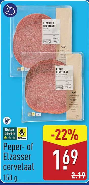 Peper- of Elzasser cervelaat 150 g -22%