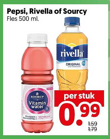 Pepsi, Rivella of Sourcy Fles 500 ml.