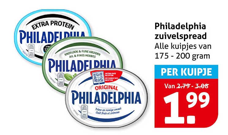Philadelphia zuivelspread Alle kuipjes van 175 - 200 gram PER KUIPJE
