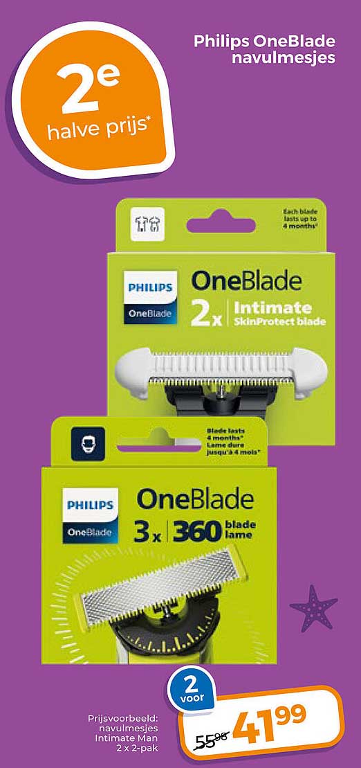 Philips OneBlade navulmesjes 2e halve prijs