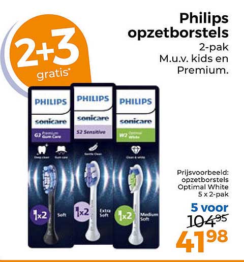 Philips opzetborstels 2-pak M.u.v. kids en Premium. 2+3 gratis