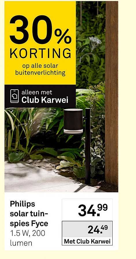 Philips solar tuin-spies Fyce 1.5 W, 200 lumen 30% KORTING op alle solar buitenverlichting alleen met Club Karwei