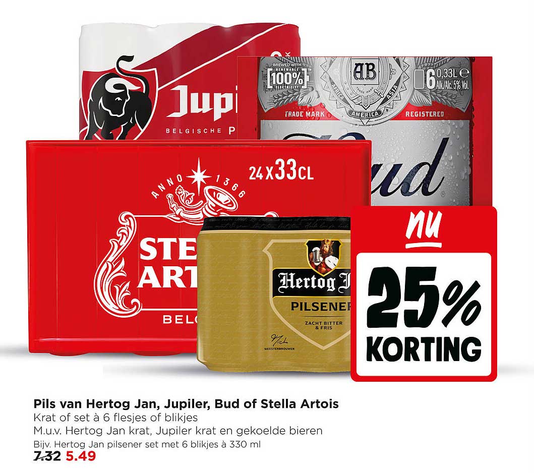 Pils van Hertog Jan, Jupiler, Bud of Stella Artois 25% KORTING