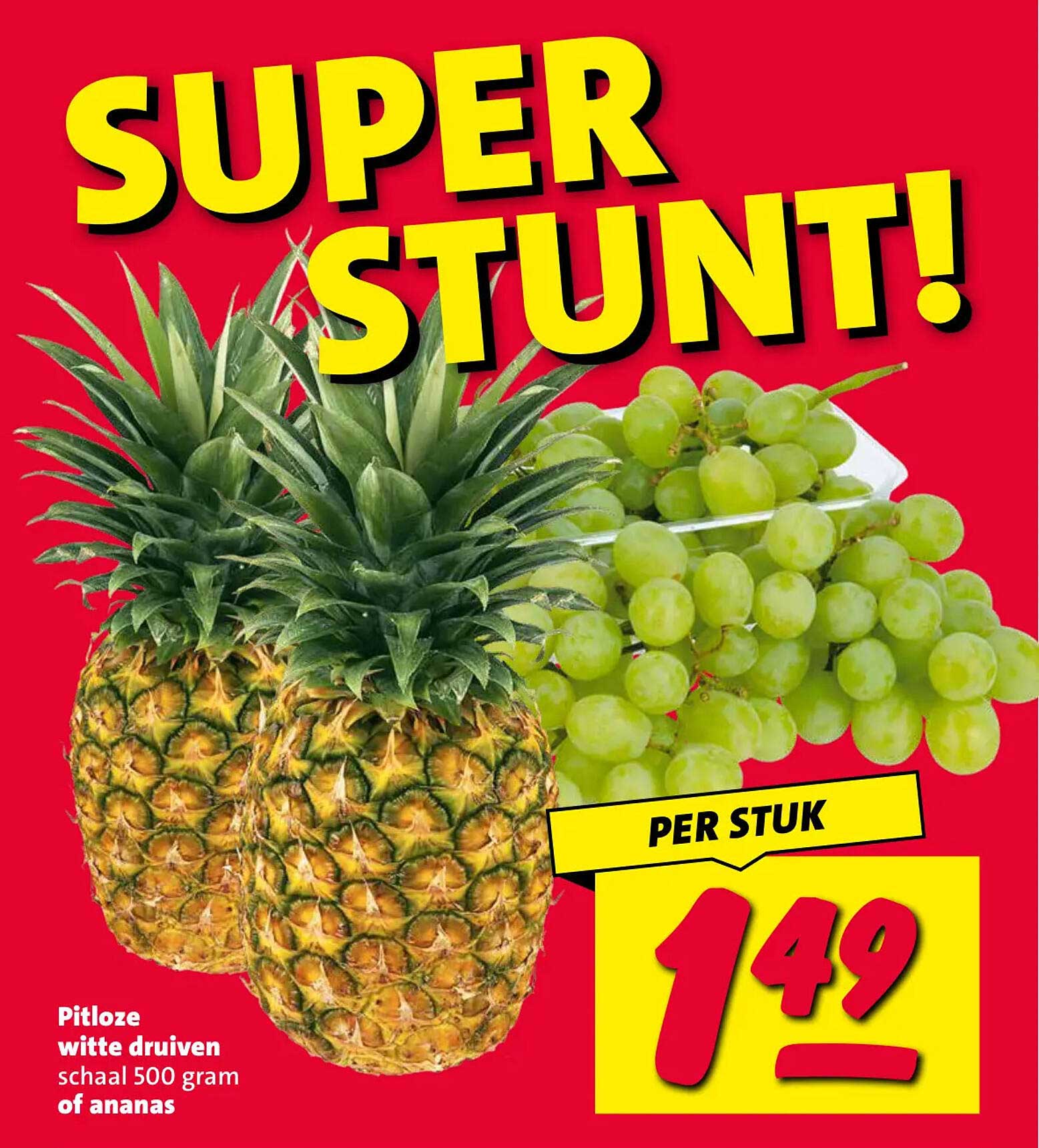 Pitloze witte druiven schaal 500 gram of ananas