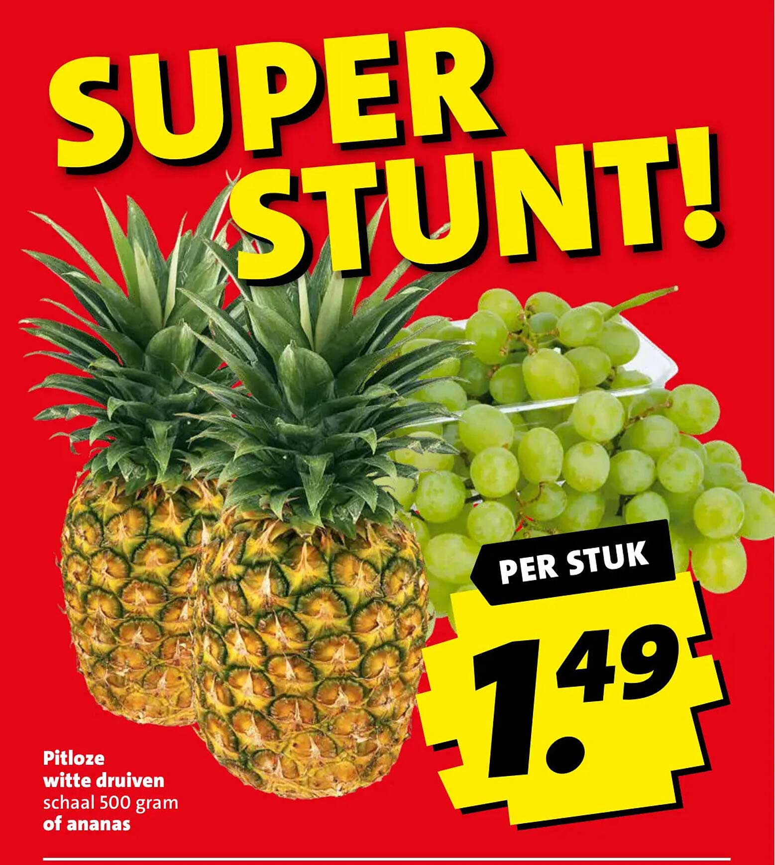 Pitloze witte druiven schaal 500 gram of ananas