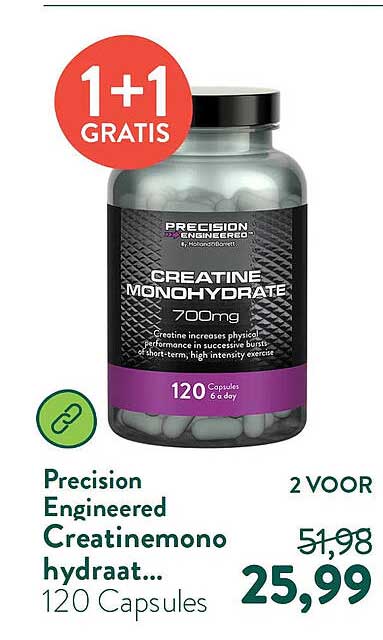 Precision Engineered Creatinemonohydraat... 120 Capsules 1+1 GRATIS