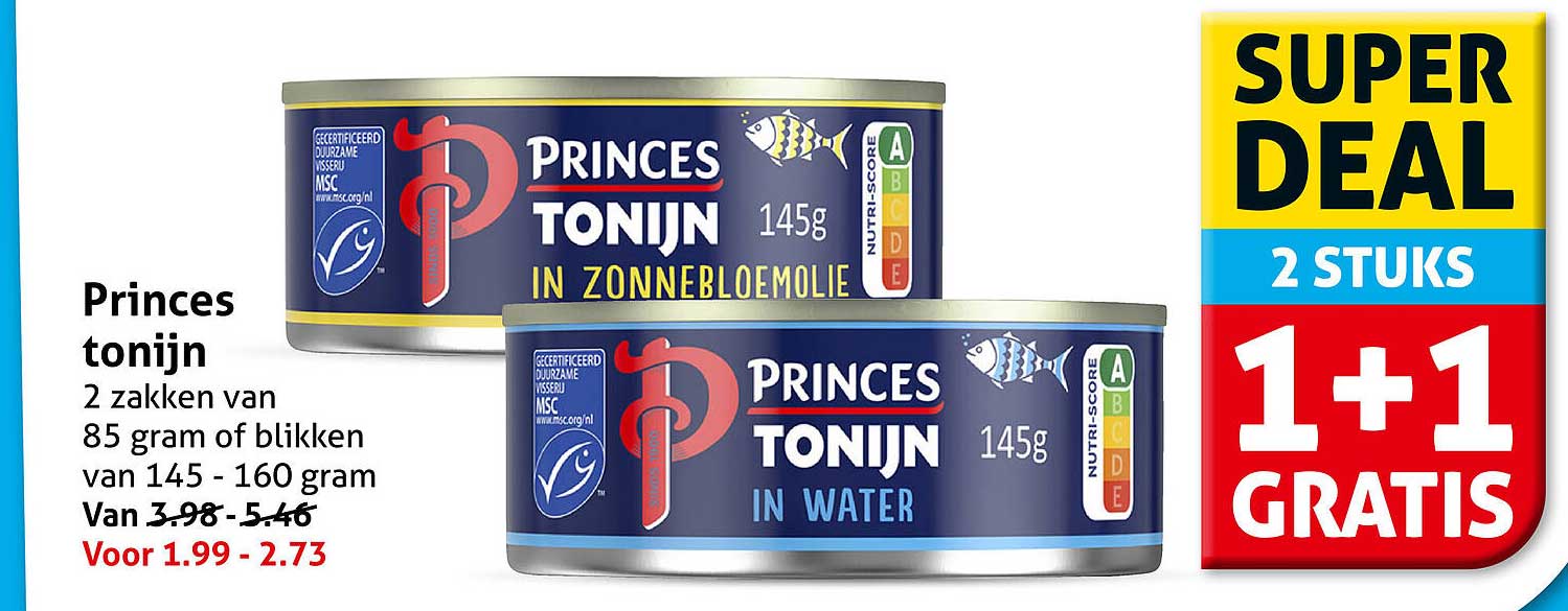 Princes tonijn 2 stuks 1+1 gratis