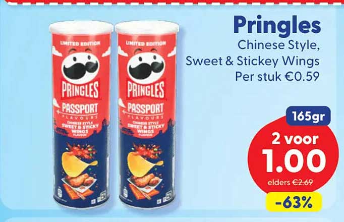 Pringles Chinese Style, Sweet & Stickey Wings, Per stuk €0.59 165gr 2 voor 1.00 -63%
