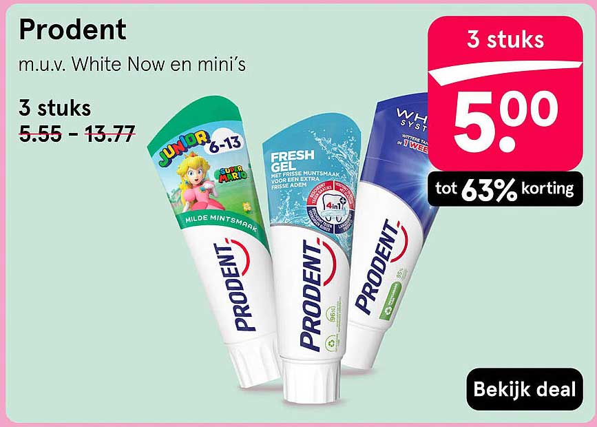 Prodent m.u.v. White Now en mini's 3 stuks