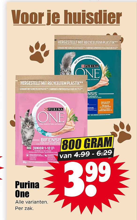 Purina One Alle varianten. Per zak. 800 GRAM van 4.99 - 6.29