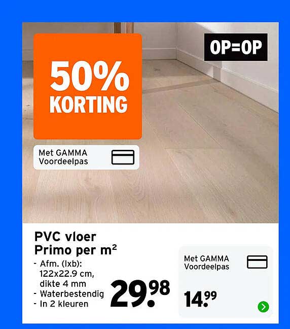 PVC vloer Primo per m² - Afm. (lxb): 122x22.9 cm, dikte 4 mm - Waterbestendig - In 2 kleuren 50% KORTING
