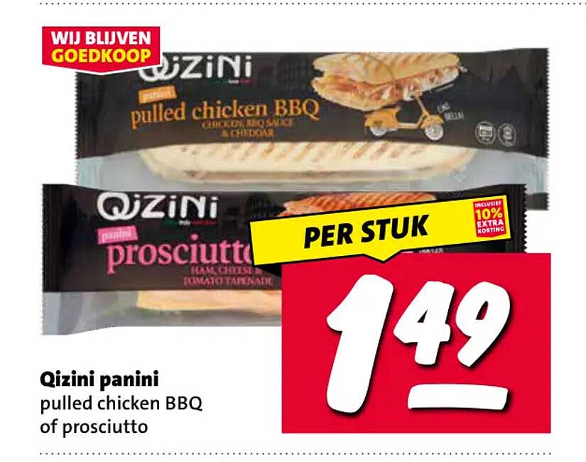 Qizini panini pulled chicken BBQ of prosciutto PER STUK