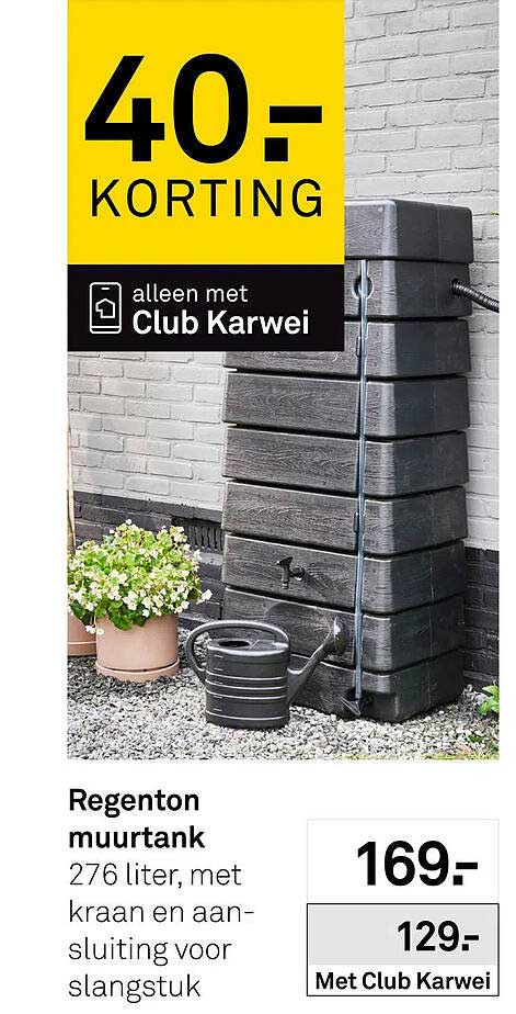 Regenton muurtank 276 liter, met kraan en aansluiting voor slangstuk 40- korting alleen met Club Karwei